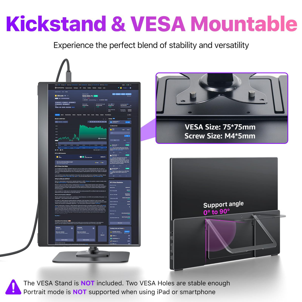 Cocopar monitor with kickstand and VESA mount for flexible setups.