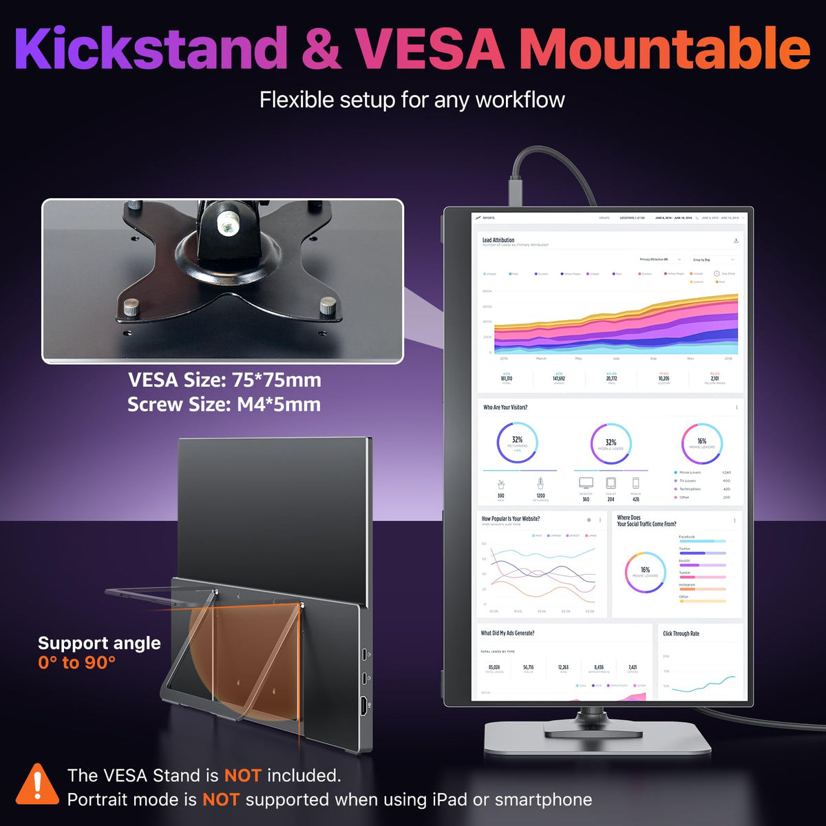 Cocopar VESA-mount-ready back enables permanent desk setups.
