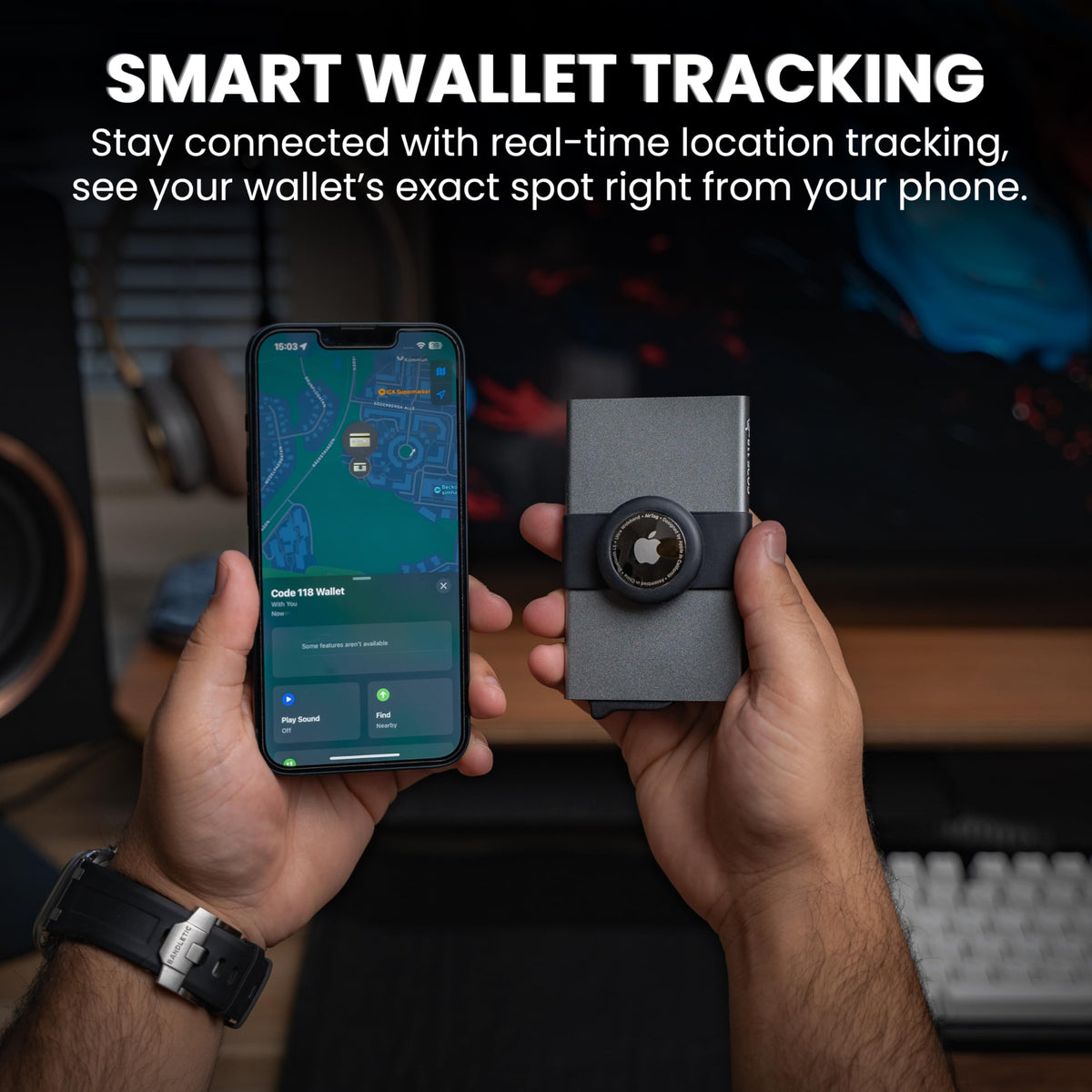 CODE 118 wallet add-on compatible strap enhances wallet tracking setup