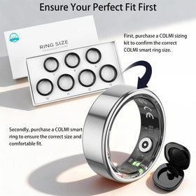 COLMI charging case open beside the ring, highlighting portable power for uninterrupted tracking