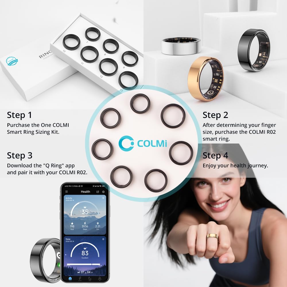 COLMI charging compartment open with ring inside, highlighting portable recharging benefit