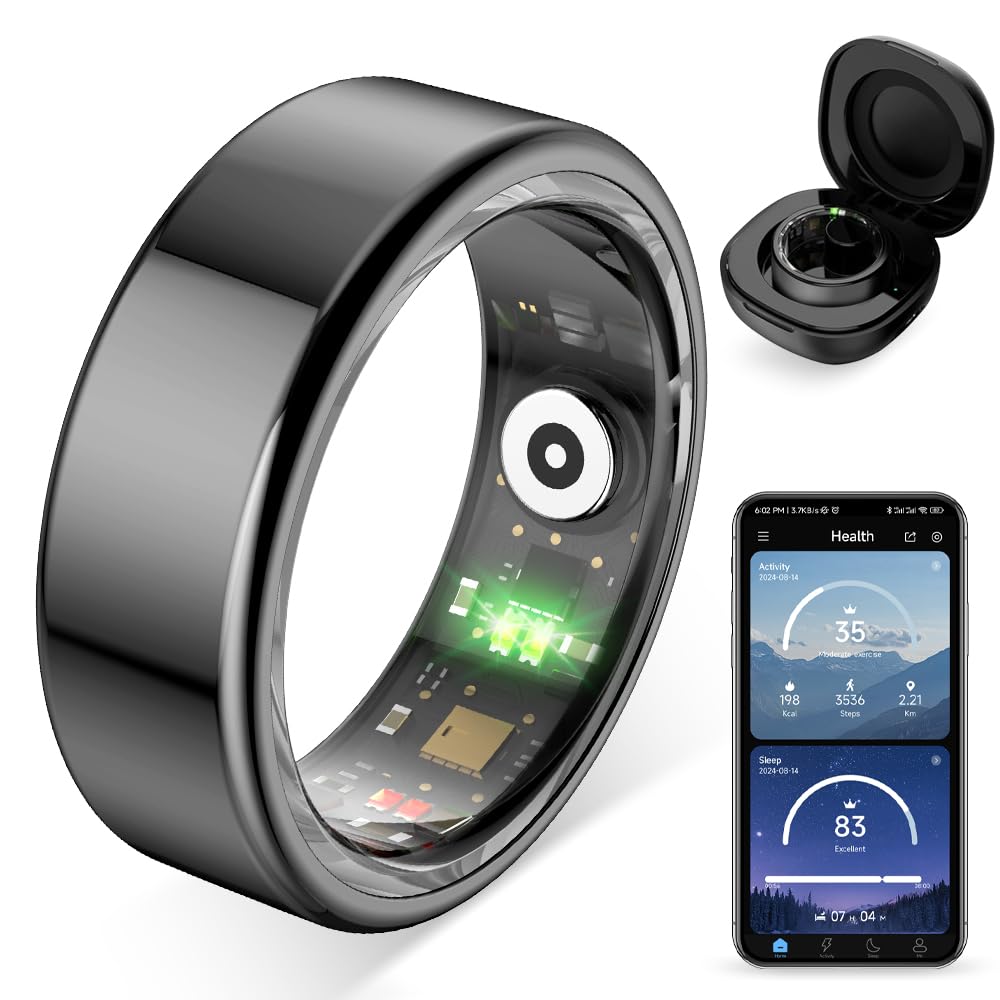 COLMI R02 front view showing sleek black ring and minimalist design benefit