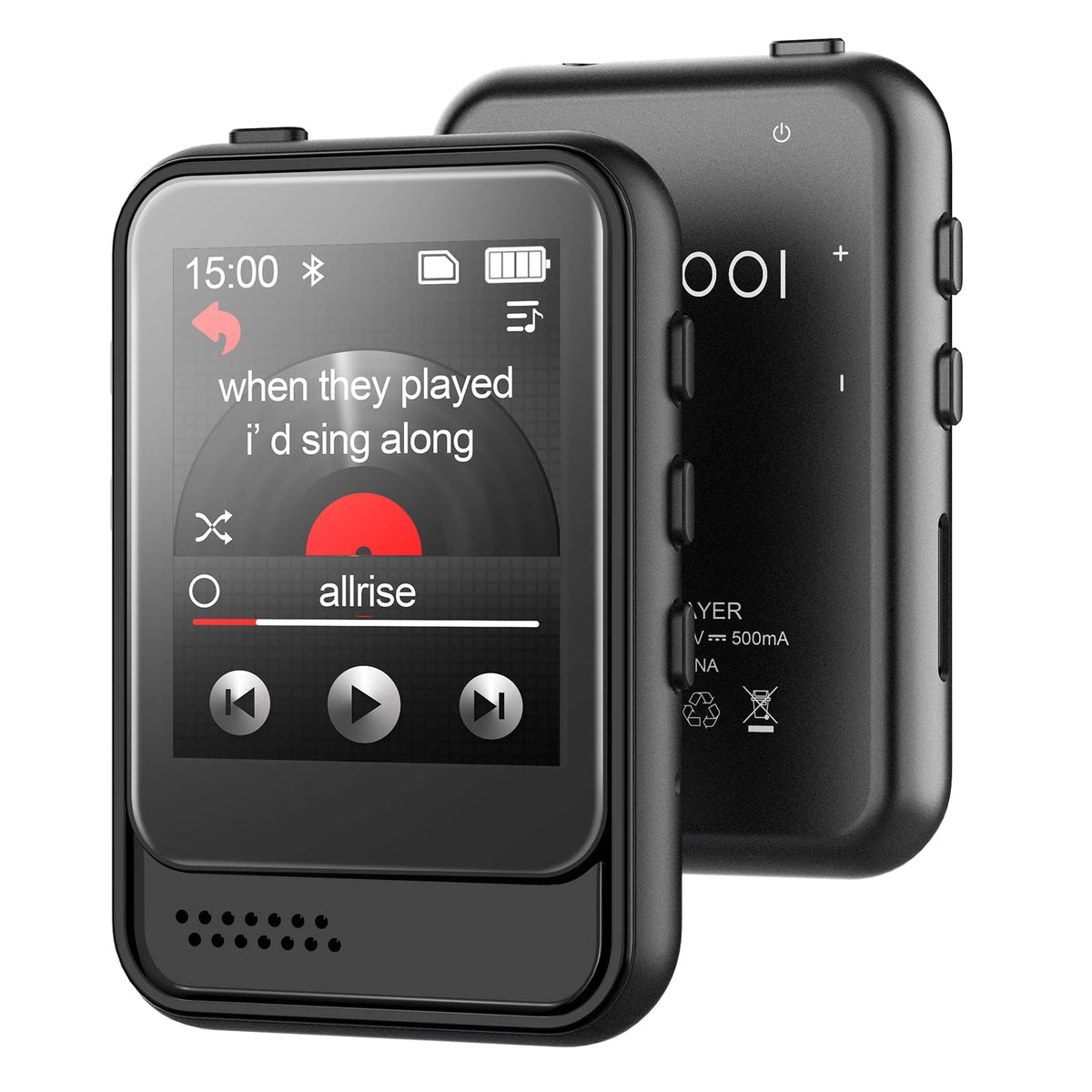 Colorcool MP3 Player with Bluetooth 5.3 connects to wireless headphones for active workouts.