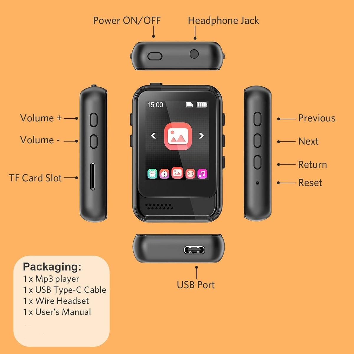 Colorcool MP3 Player's compact pocket size fits anywhere during workouts.
