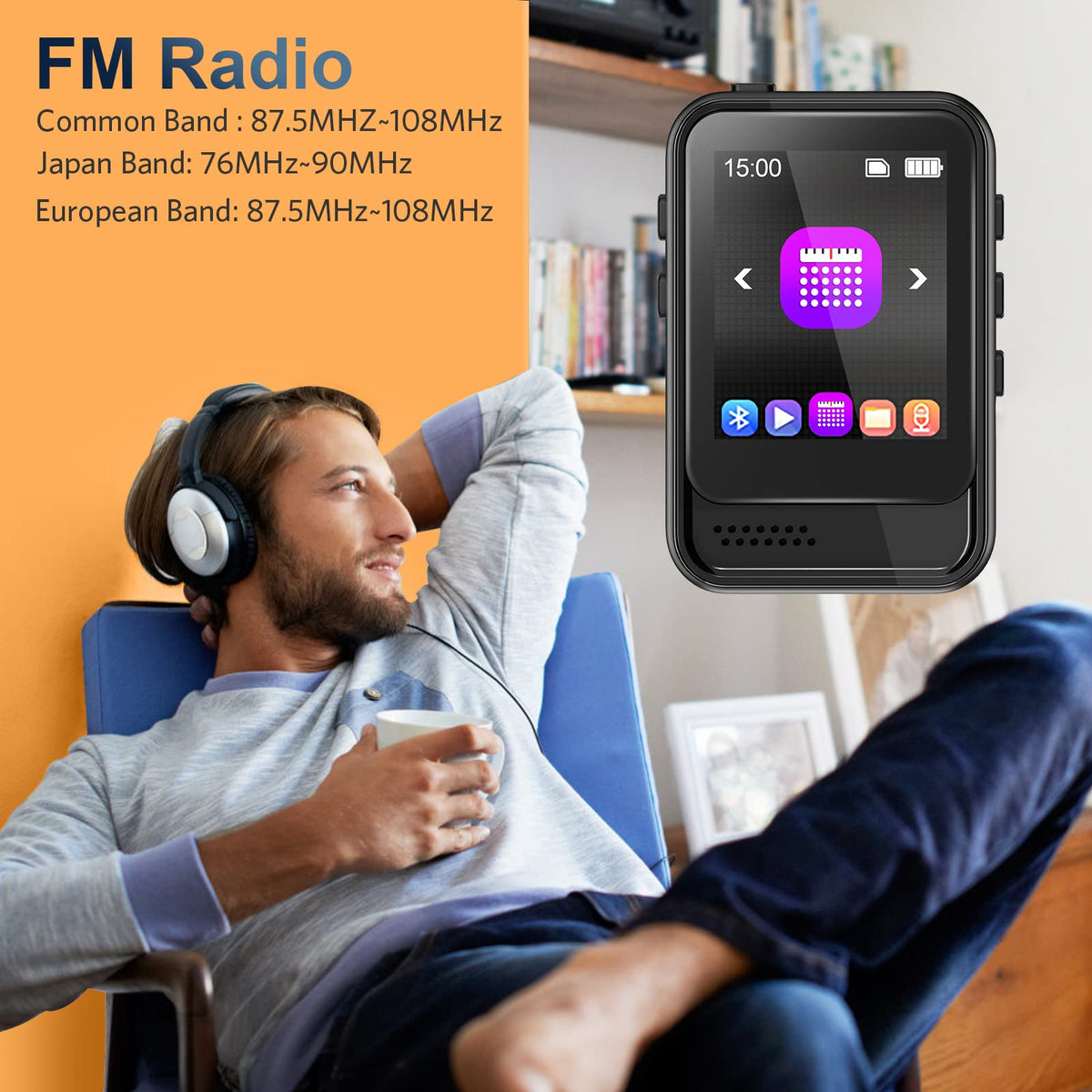 Colorcool MP3 Player supports micro SD up to 512 GB for vast music storage.