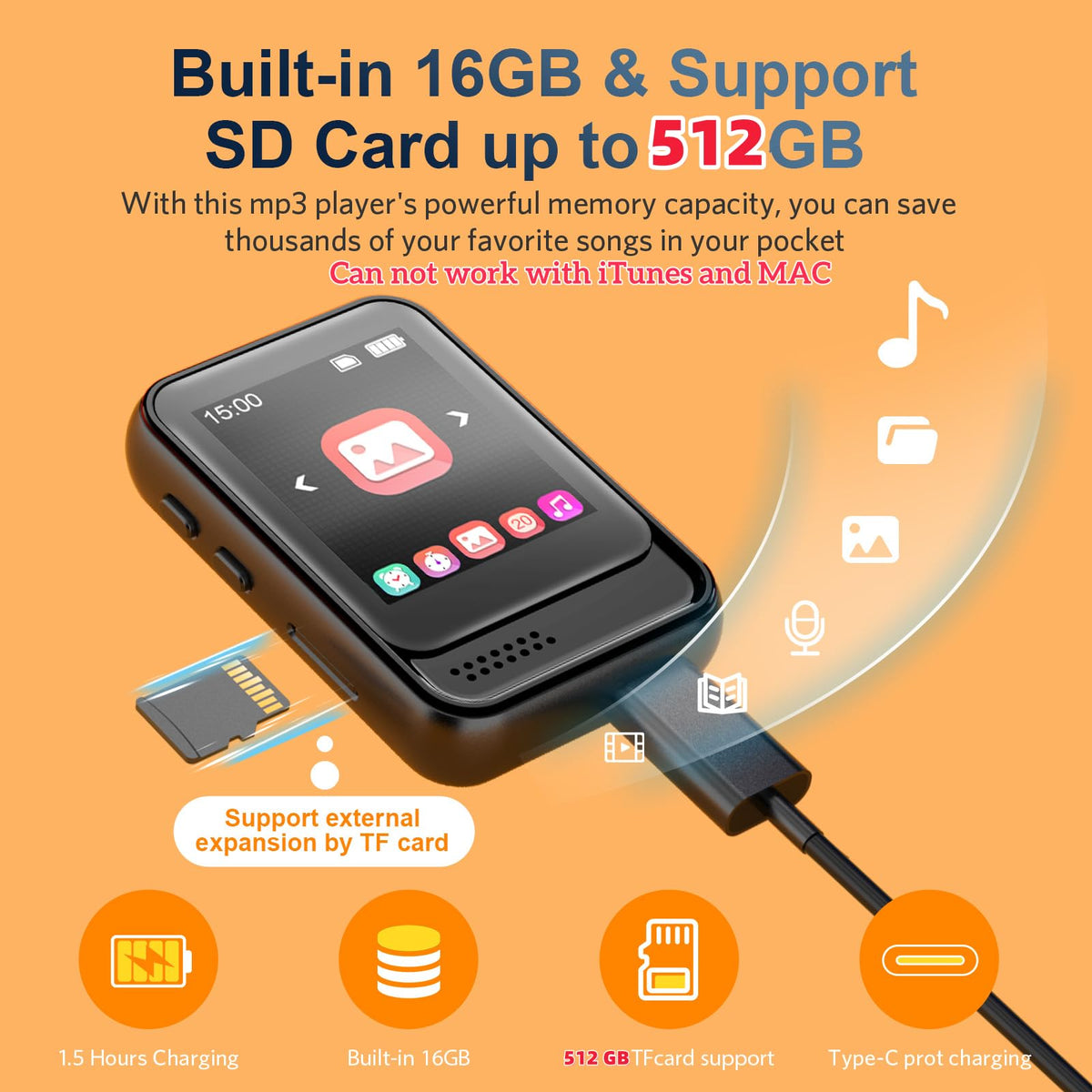 Colorcool MP3 Player is ultra-light at 32 g for easy carry during exercise.