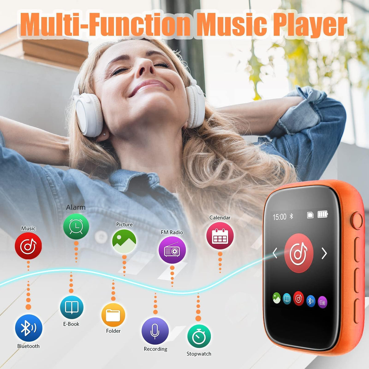 Colorcool MP3 Player USB‑C charging port for fast power on the go.