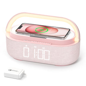 Colsur pink front view clock with wireless charging for bedside devices.