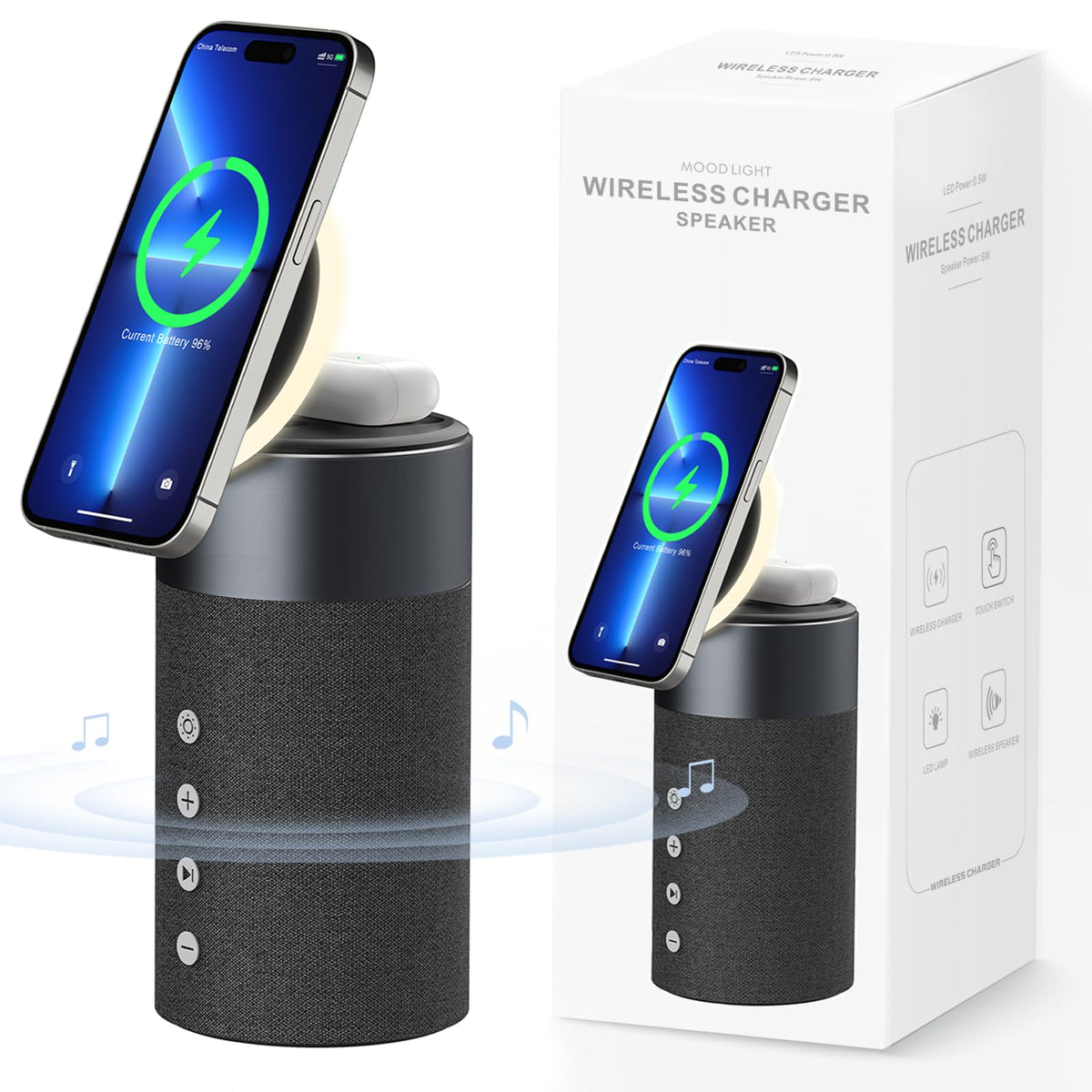 COLSUR front packaging showing charger, speaker and night light benefits