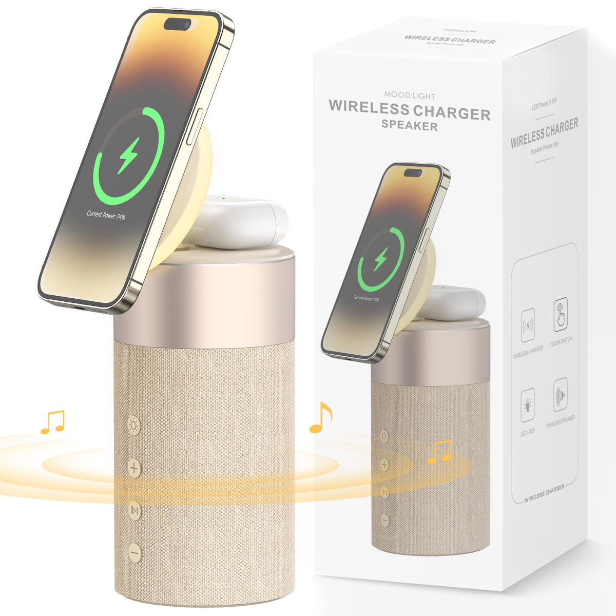 COLSUR front view showing charger speaker and lamp, declutters bedside