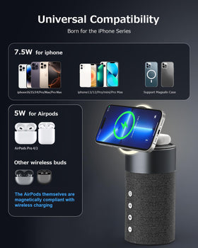 COLSUR charging an iPhone and AirPods simultaneously for clutter-free use