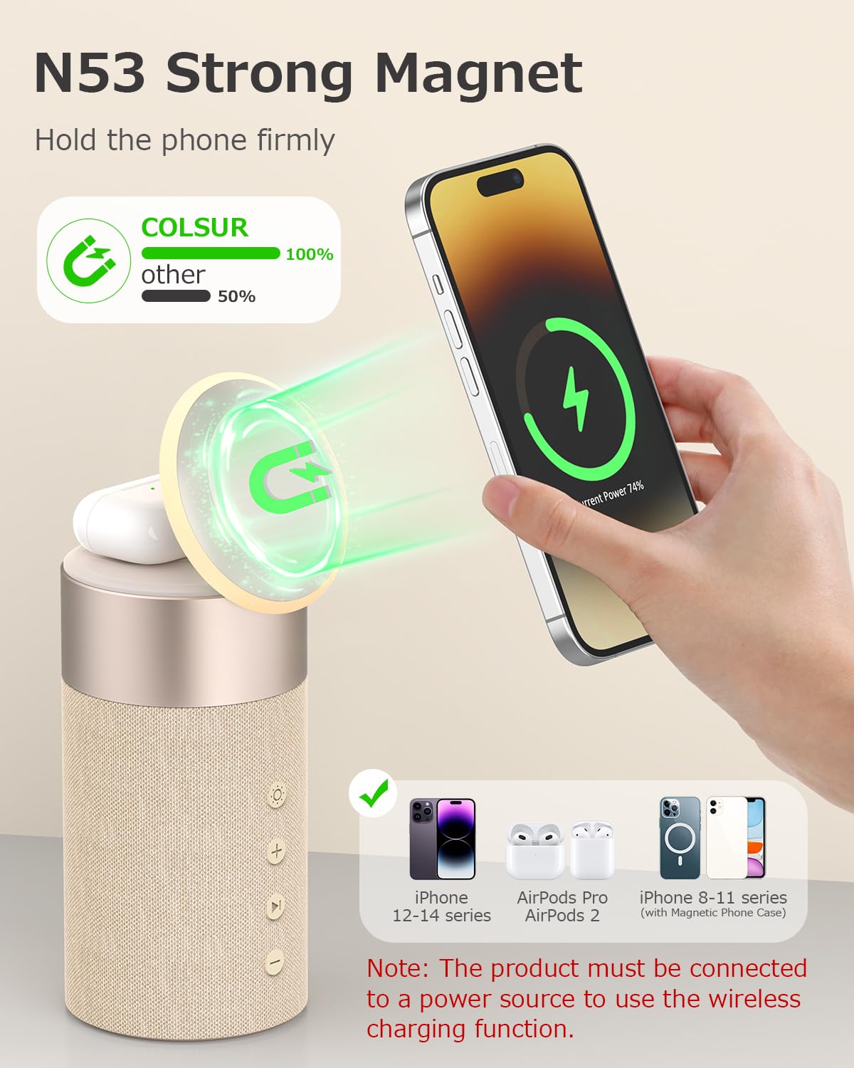 COLSUR close-up of magnetic charging plate, ensures stable charging