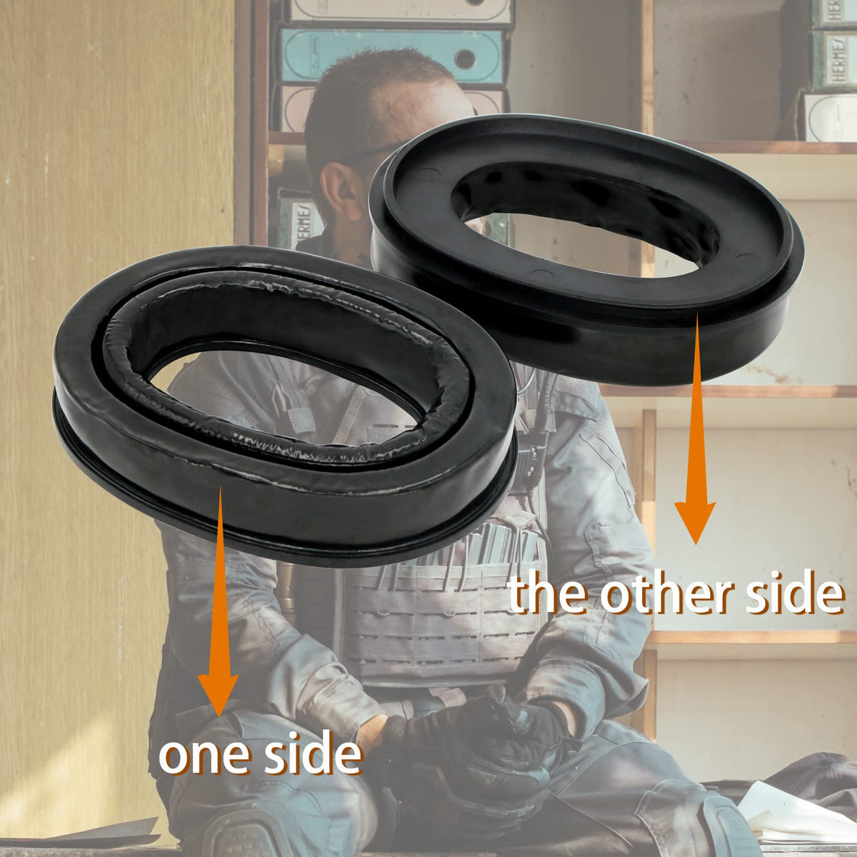 COMBATGEAR Gel Earpads installation demonstrates popping pads in place for a secure fit.