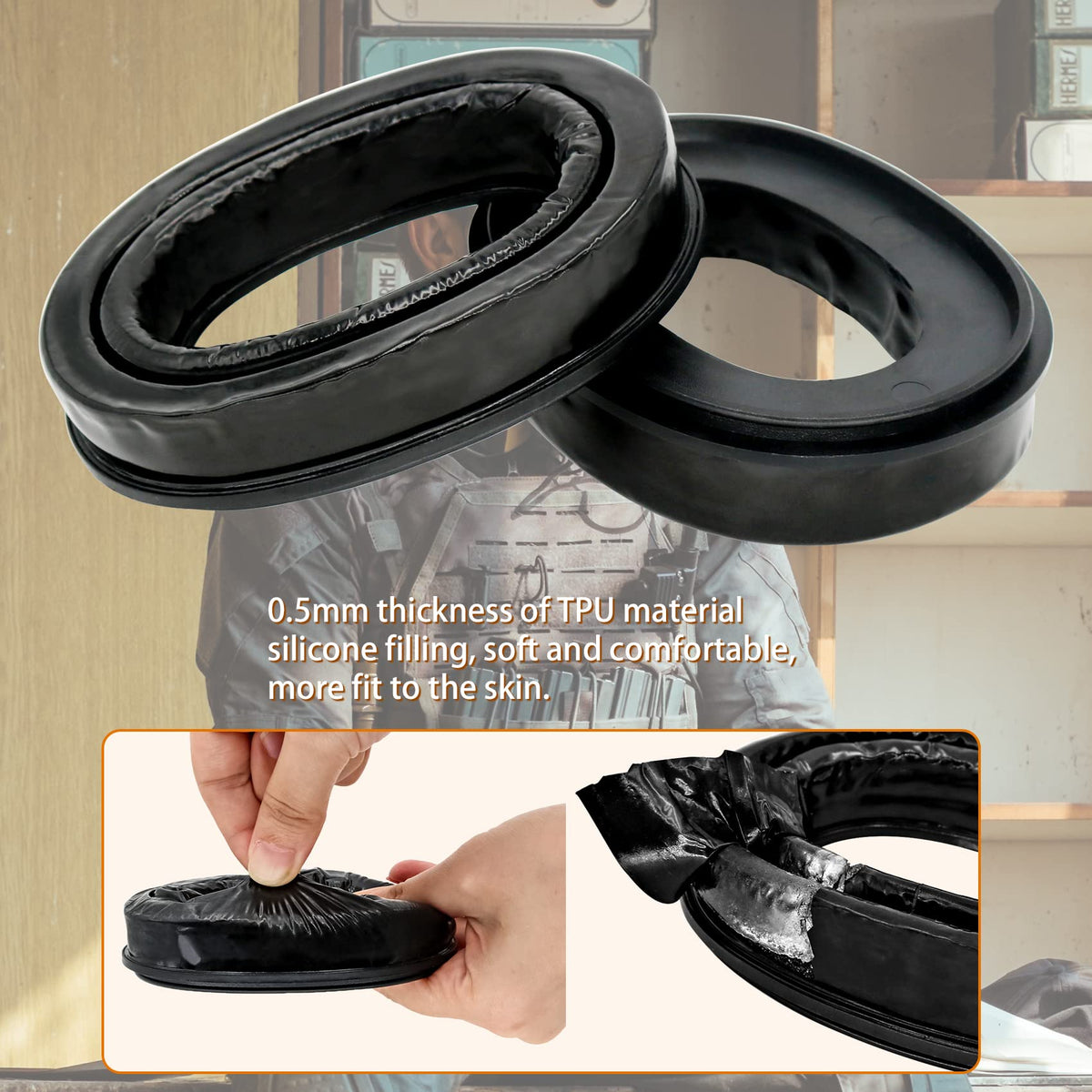 COMBATGEAR silicone ear pads provide a soft seal for better noise isolation.