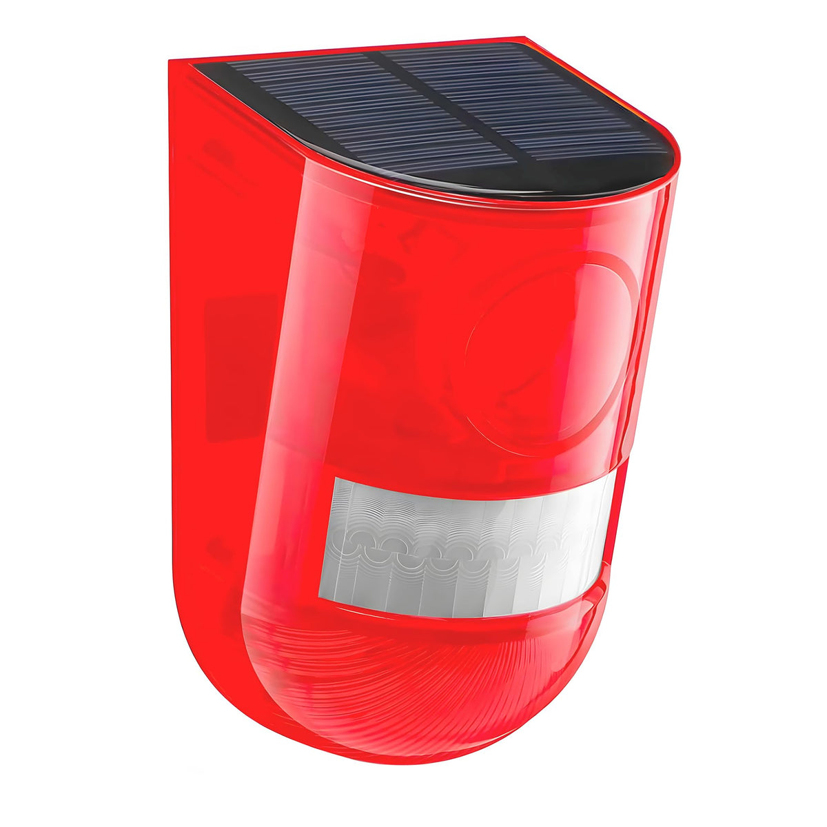 Comboss Solar Sound & Light Alarm front view with 110dB siren and 6-LED strobe for deterrence