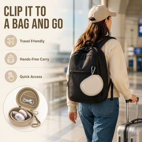 Comecase handstrap and carabiner attached illustrating convenient carry and clipping