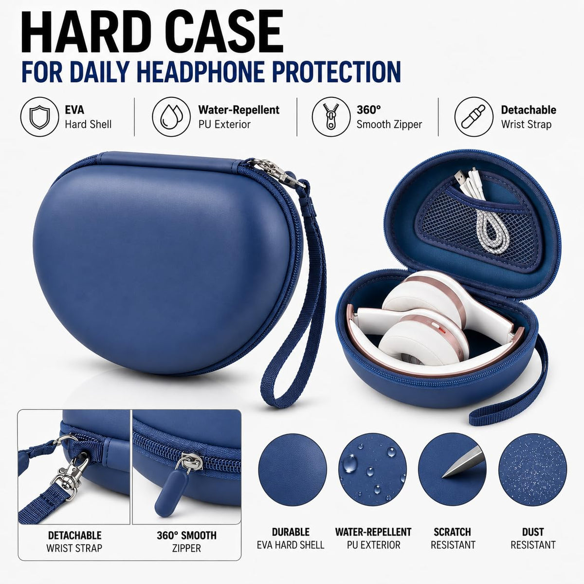 Beats Solo Pro snug inside blue Comecase with easy-access zipper