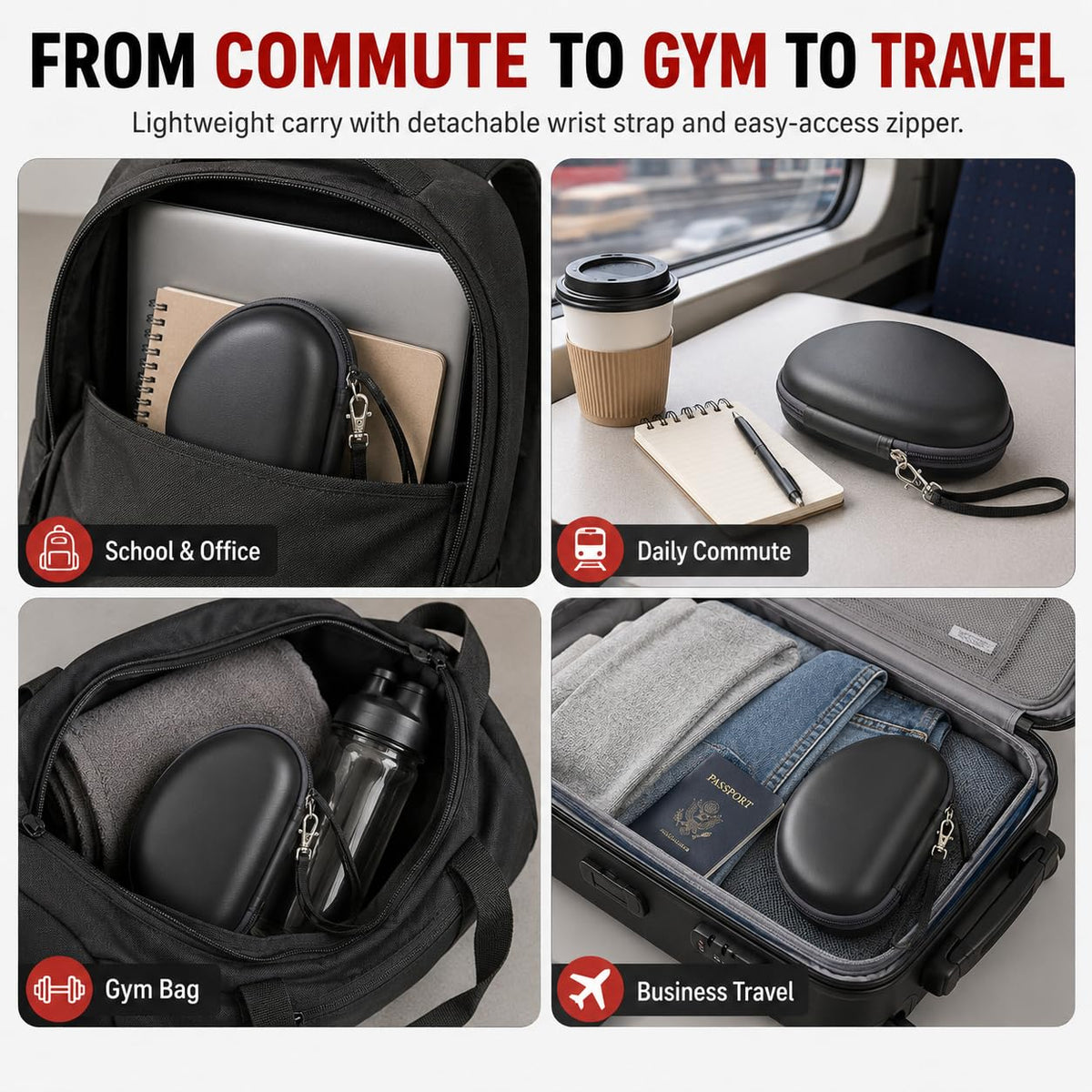 Comecase travel-ready case suited for bags, backpacks, and gym