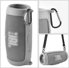 Comecase JBL Charge 5 silicone case with shoulder strap for travel.
