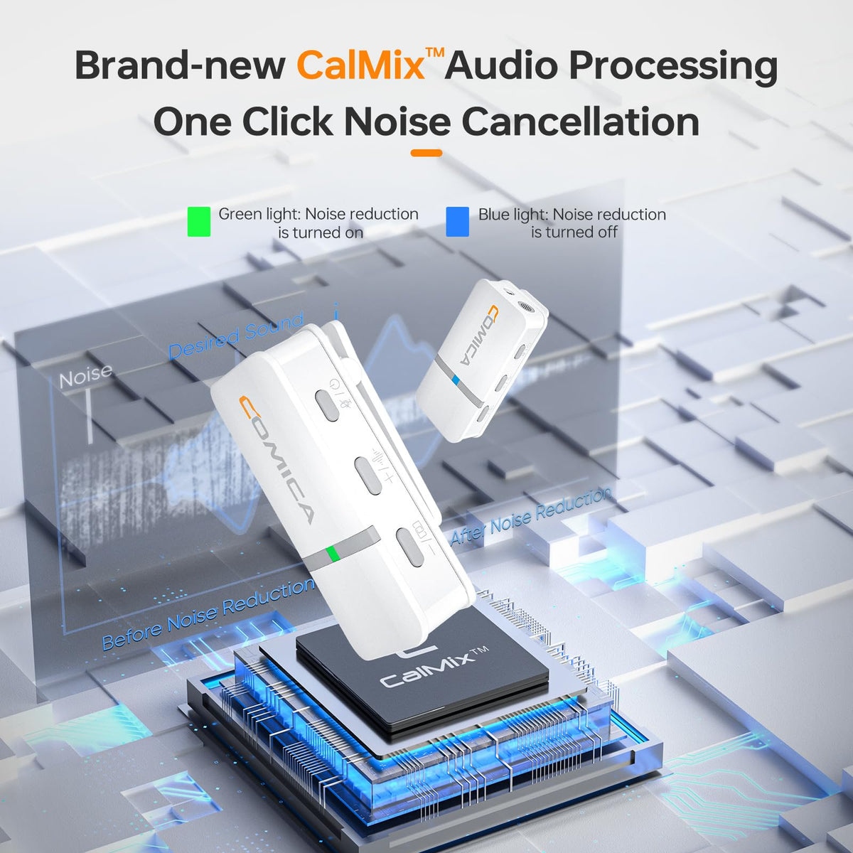 COMICA Vimo Q four transmitters ready for synchronized group recording.