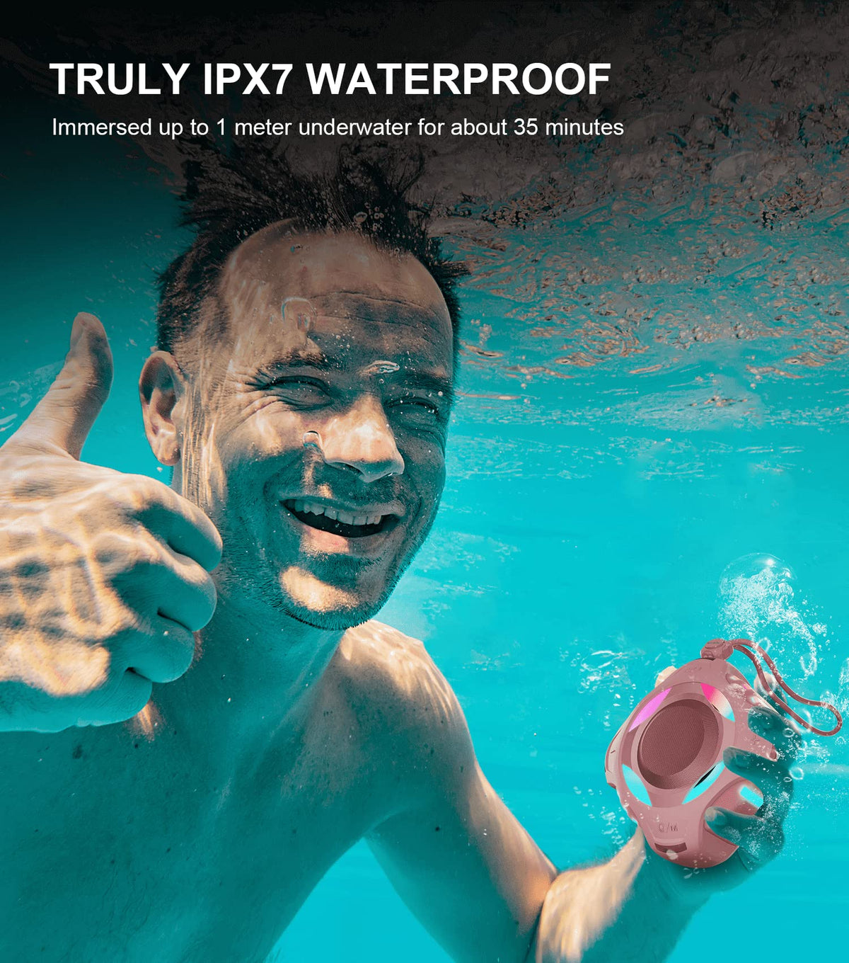 Comiso IPX7 waterproof speaker floating on water surface for easy retrieval