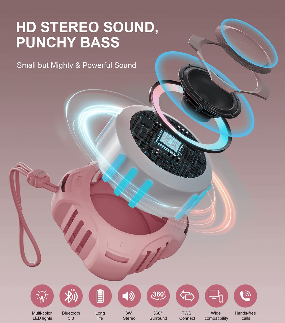 Comiso speaker LED light mode activated for ambient poolside vibes