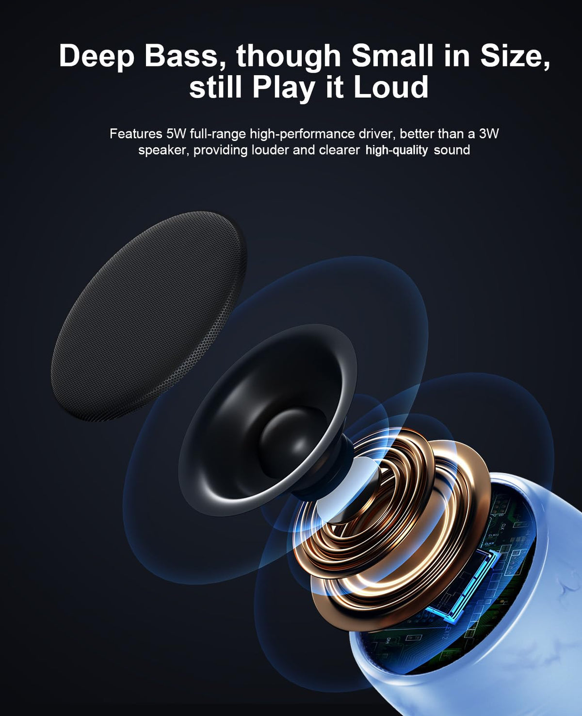 Comiso C17A mini speaker, front view showing portable form factor for small spaces.
