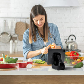 COMISO foldable stand is portable for travel and on-the-go use.