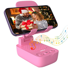 Comiso phone stand with wireless speaker pink front view for hands-free use