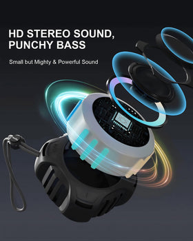 Comiso shower speaker with LED light modes enhances party ambiance