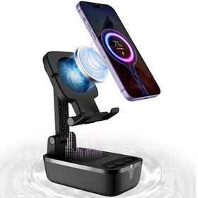 Comiso Wireless Induction Speaker front view with desk-ready stand for easy use