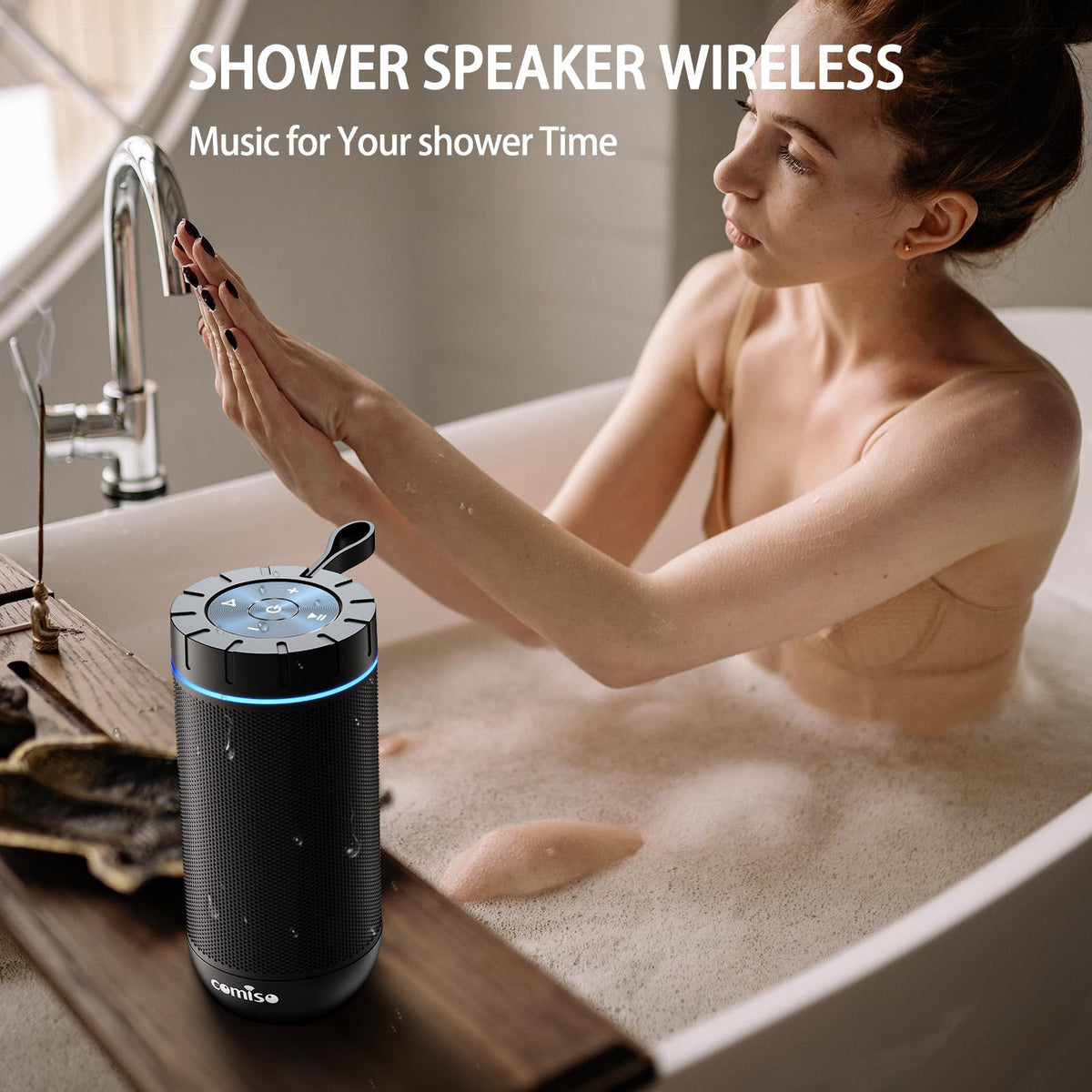 Two Comiso X26 speakers linked via true wireless stereo for immersive sound