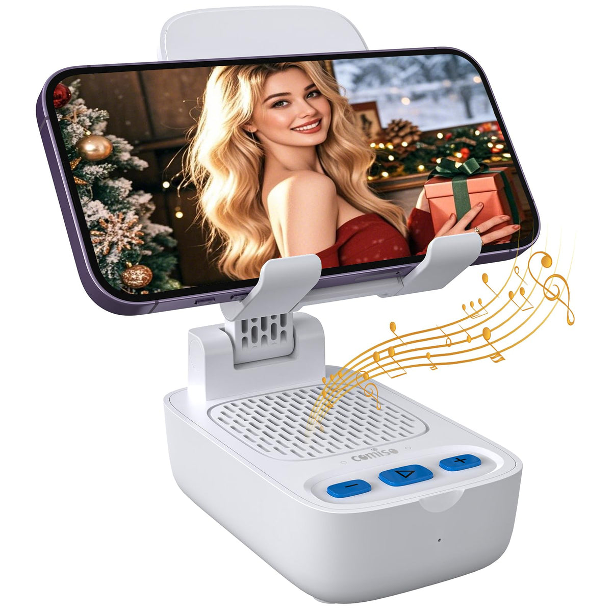 comiso X8 front view showing speaker and phone cradle with clear audio benefit