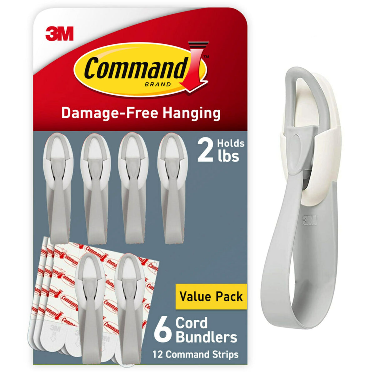 Command Cord Bundlers keep desk cables organized behind a computer for a cleaner workspace.