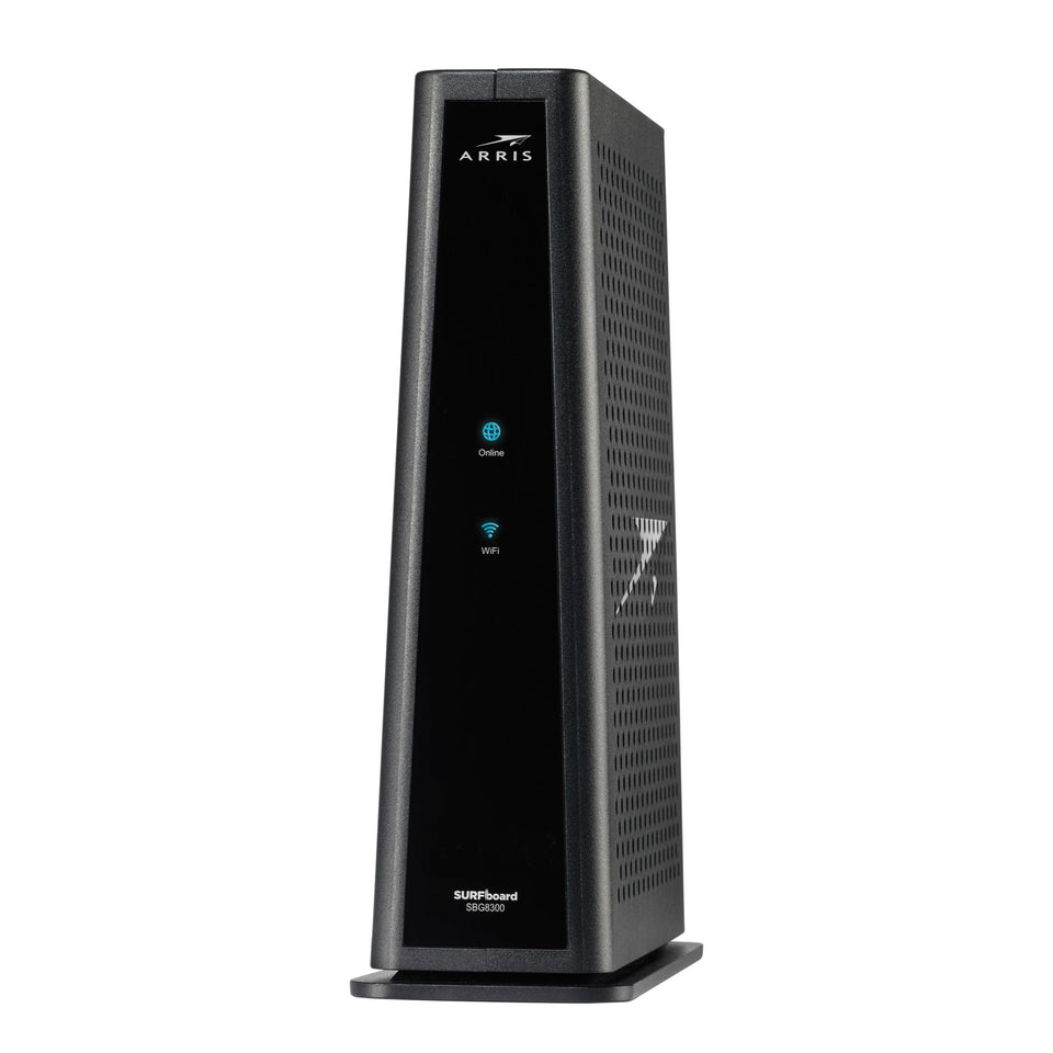 Commscope Arris SBG8300-RB front view with LED indicators for gigabit speeds.