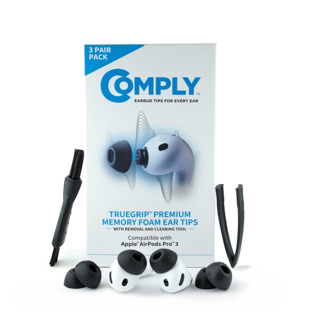 COMPLY TrueGrip eartip closeup demonstrates secure seal for enhanced sound isolation.