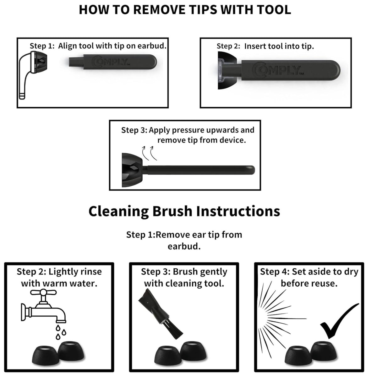 COMPLY TrueGrip cleaning brush for easy maintenance of ear tips.
