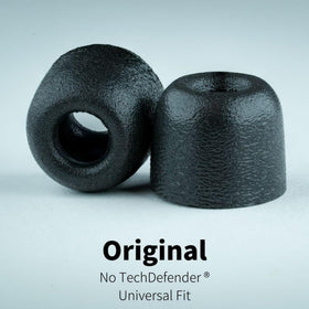 COMPLY 500 Core memory foam tip in-ear fit demonstrates secure stay-in-ear design.