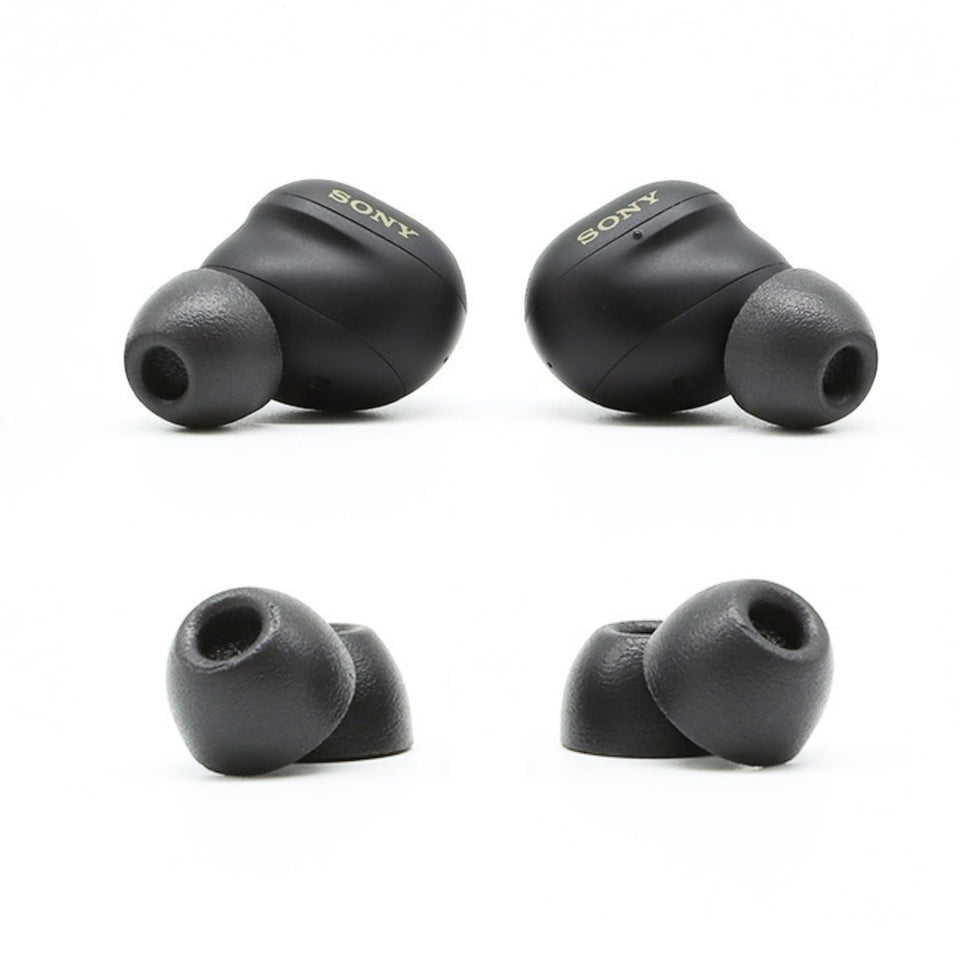 COMPLY front packaging showing large black foam tips and benefit improved comfort