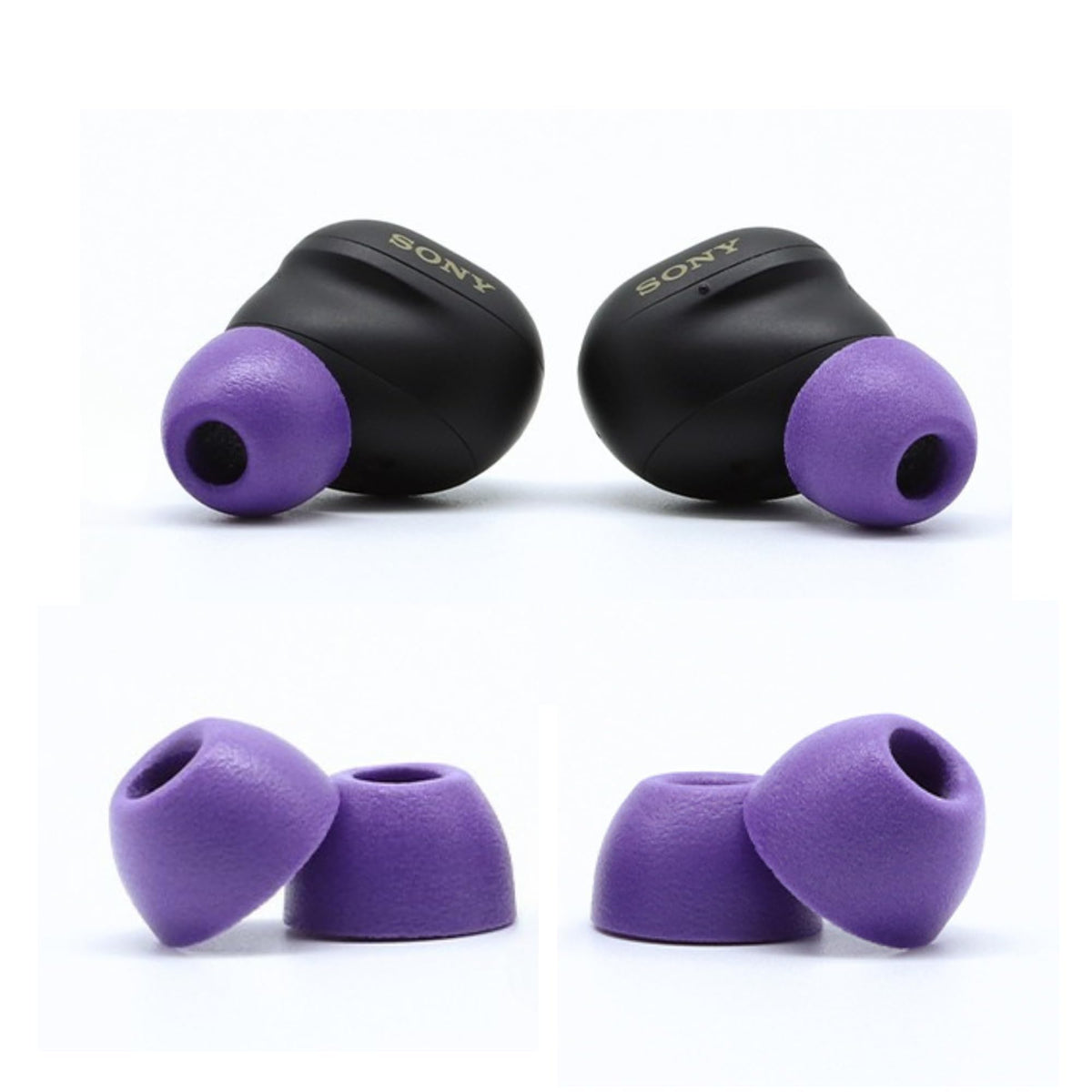 COMPLY front packaging showing purple medium tips and comfort benefits
