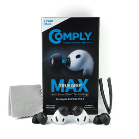 COMPLY front packaging of TrueGrip MAX tips shows product and benefits