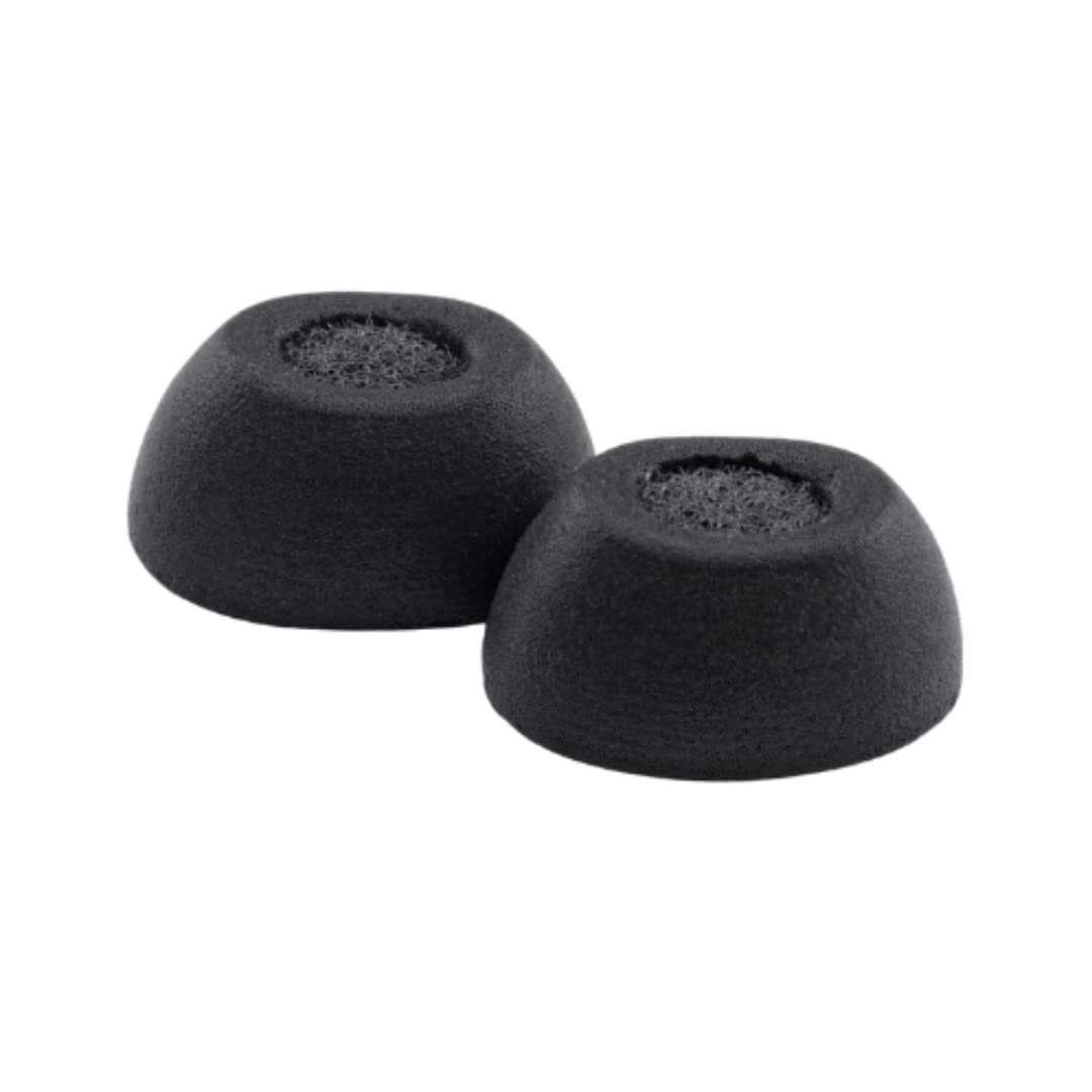 Close-up of Comply memory foam tips demonstrating oval-fit seal