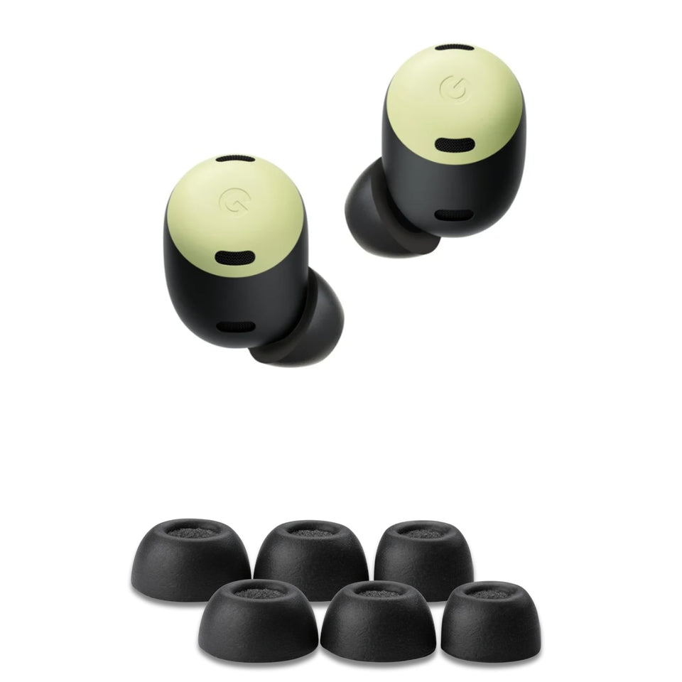 COMPLY memory foam tip close-up for Pixel Buds Pro; secure, comfortable fit.