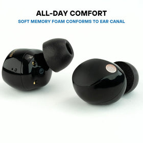 COMPLY tip installed on Sony earbud demonstrating secure fit and improved stability