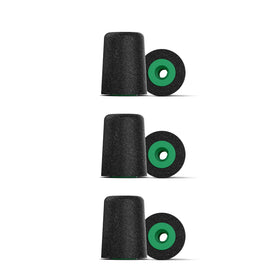Comply P-Series ear tip close-up showing secure, comfortable fit for all-day wear.