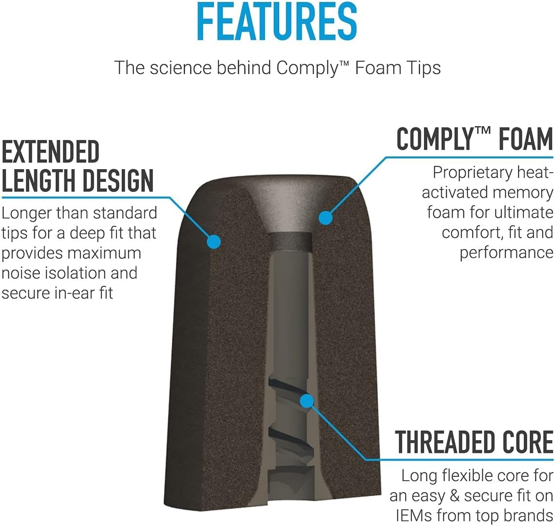 Comply P-Series Westone foam ear tips improve comfort and seal.