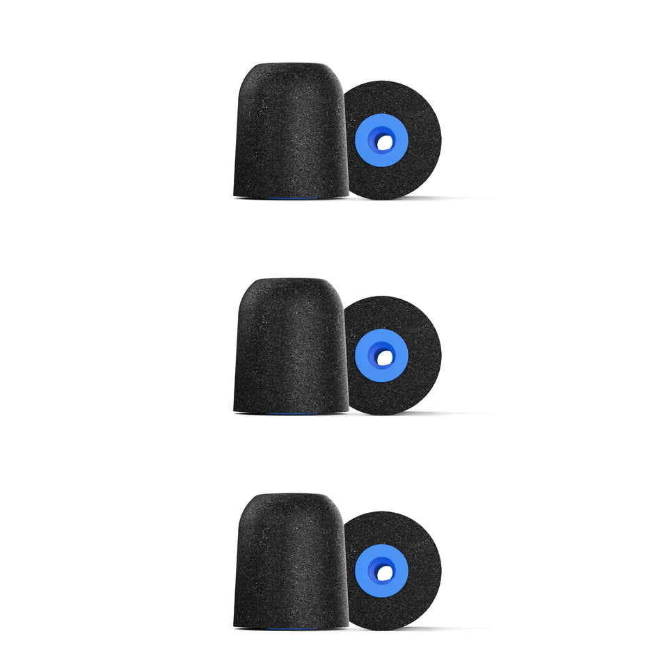 Comply P-Series memory foam tip close-up showing secure, custom-fit seal.