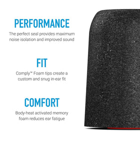 Comply P-Series tip properly seated in ear for all-day comfort during activity.
