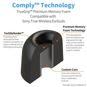 COMPLY cleaning brush next to tips illustrating easy maintenance