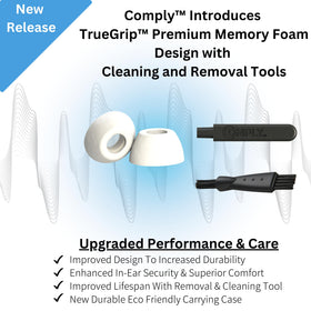 Comply TrueGrip ear tips on AirPods Pro highlight secure fit for daily use.